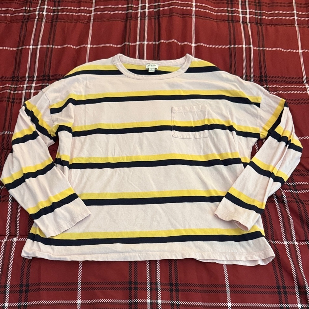 J Crew Pink Yellow Navy Striped T Shirt